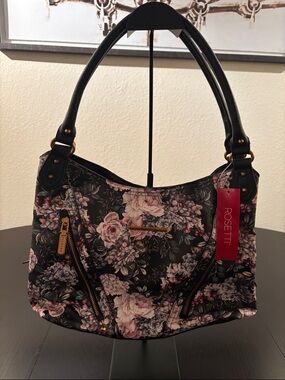 Rosetti Black Shoulder Bag with Pink Floral Print